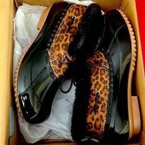 Leopard print duck boots
